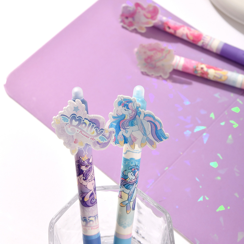 Chenxi is really good at erasing unicorns. Press and erase gel pen. Anime soft grip, crystal blue, high appearance level. Practice pen ST. Smooth tip, smooth writing, no marks, erasable pic 13