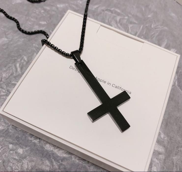Black inverted cross necklace for boys, titanium steel pendant for girls, simple and stylish white willow accessories for trendy men pic 4