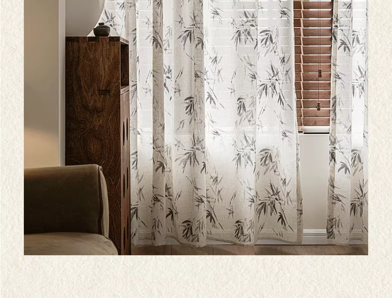 新中式国风印花麻纱水墨竹子高级感法风中古风透光不透人纱帘批发详情25