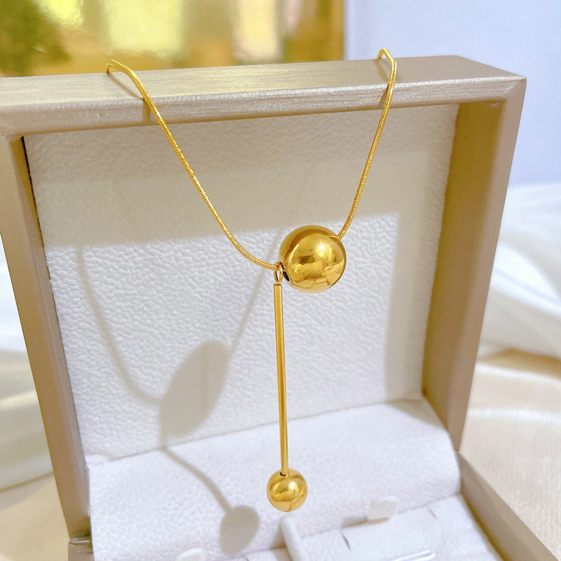 【通体钛钢】流苏圆球花个性极简风炉内真金项链女ins网红锁骨链详情5