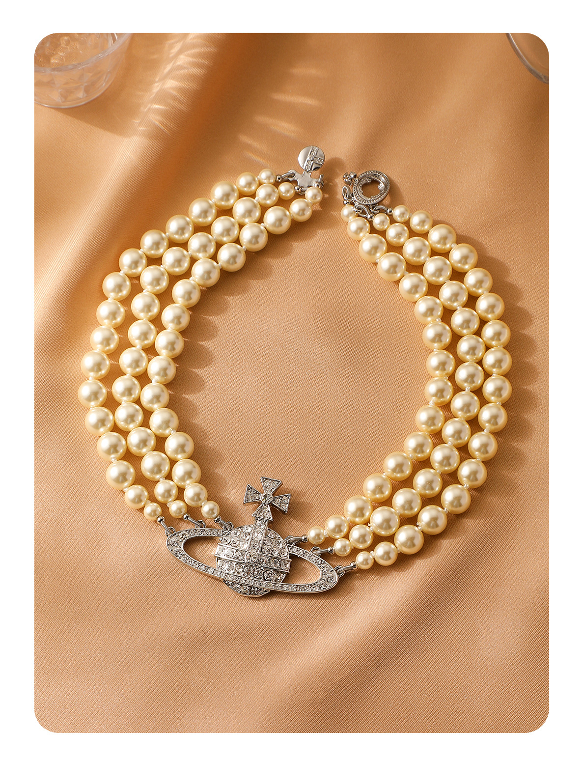 三层珍珠项链西太后满钻土星锁骨链轻奢简约百搭高级感choker项链详情7