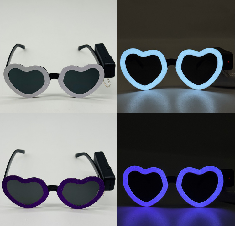 冷光片爱心发光眼镜可爱造型气质舞会闪光装扮电音节派对狂欢助威LED发光眼镜详情11