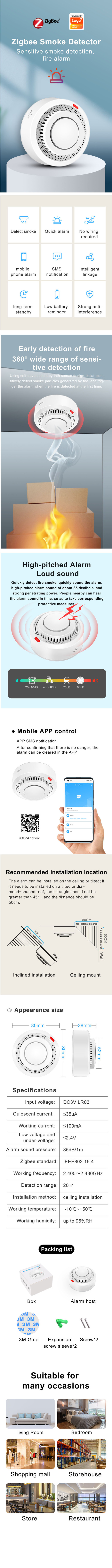 Zigbee 烟感涂鸦WiFi烟感报警器 涂鸦APP烟雾探测器智能烟感详情1