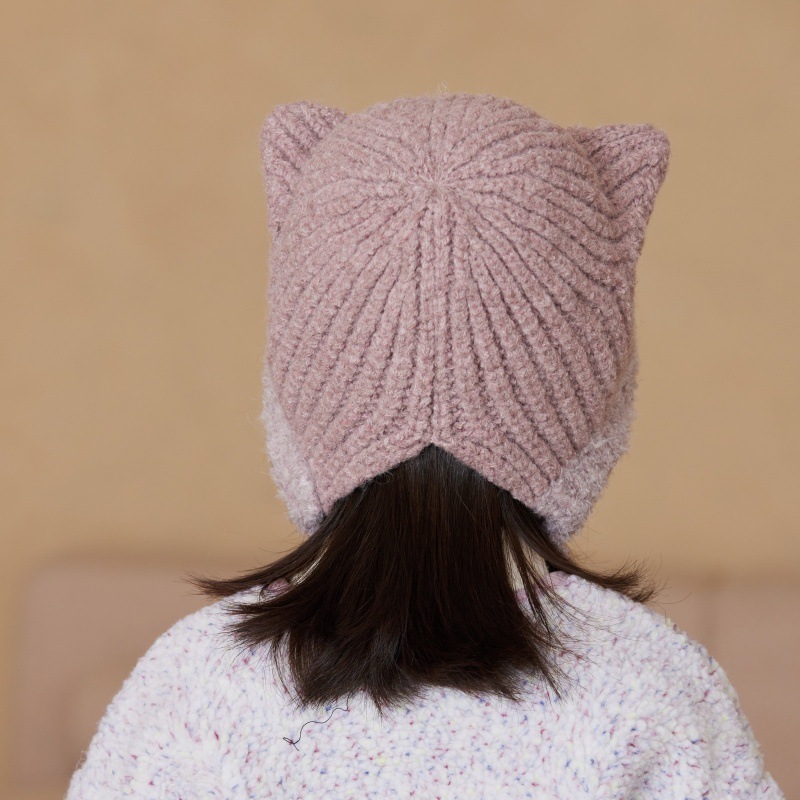 秋冬儿童护耳毛线帽时尚保暖猫耳朵女童可爱毛线帽针织帽韩版百搭详情1