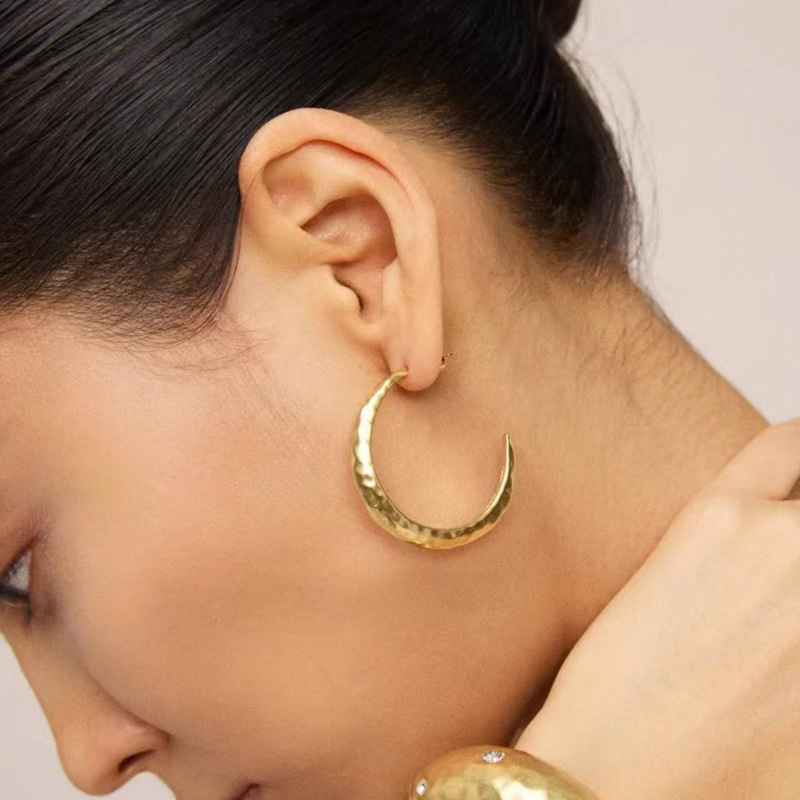 明星同款金银色锤纹大月亮耳环复古做旧C圈耳环小众设计气质个性详情5