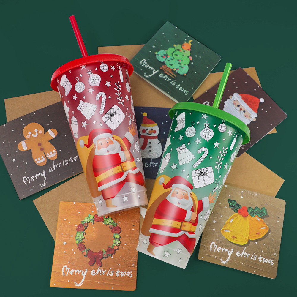 跨境现货圣诞节新款圣诞老人遇冷变色杯 两件套带吸管变色塑料杯详情13