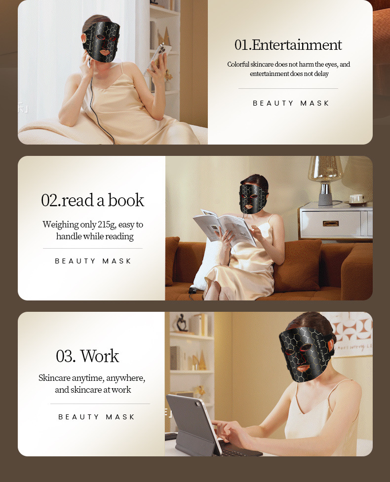 硅胶彩光光子面罩嫩肤仪脸部红蓝光美容面膜仪美容仪家用大排灯详情21