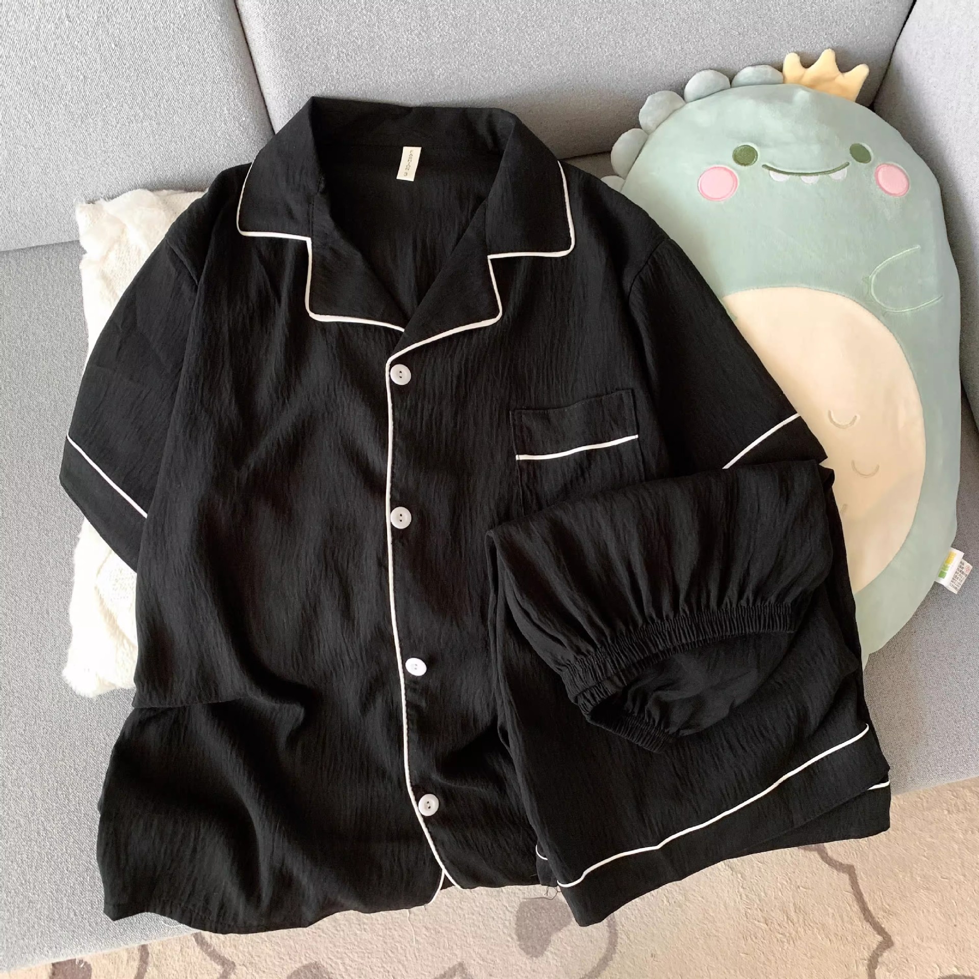 云朵纯棉纱男士睡衣夏季短袖简约纯色高级感可外穿家居服三件套装详情8