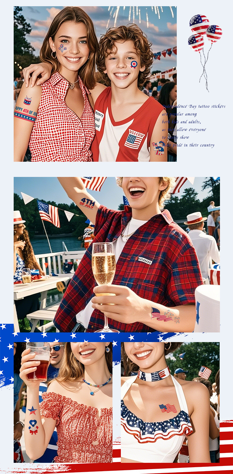 跨境防水美国国旗纹身贴背带领结长派对道具筒袜纹身 独立日贴纸详情8