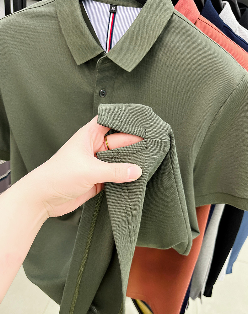 细珠地纯棉polo衫短袖男夏季新款中年纯色商务休闲翻领男士t恤详情10