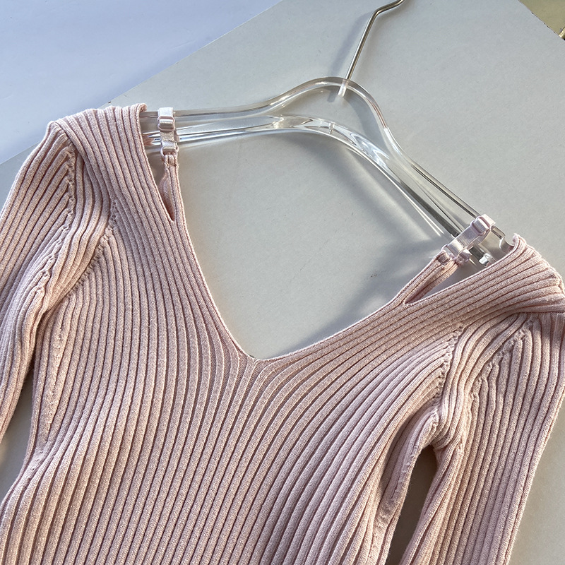Spring and Autumn New style Pei Xiu Nu Zhi Halter pink sweater Fake two V-neck pure style base knitted sweater 2107 pic 37