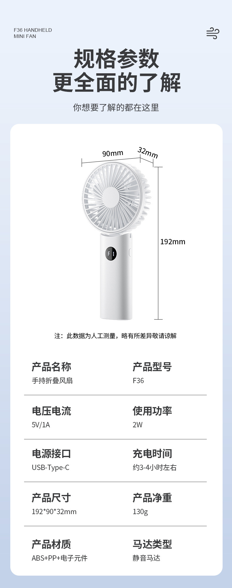 手持风扇usb折叠迷你便携小风扇 长续航桌面户外小电风扇跨境新款详情13