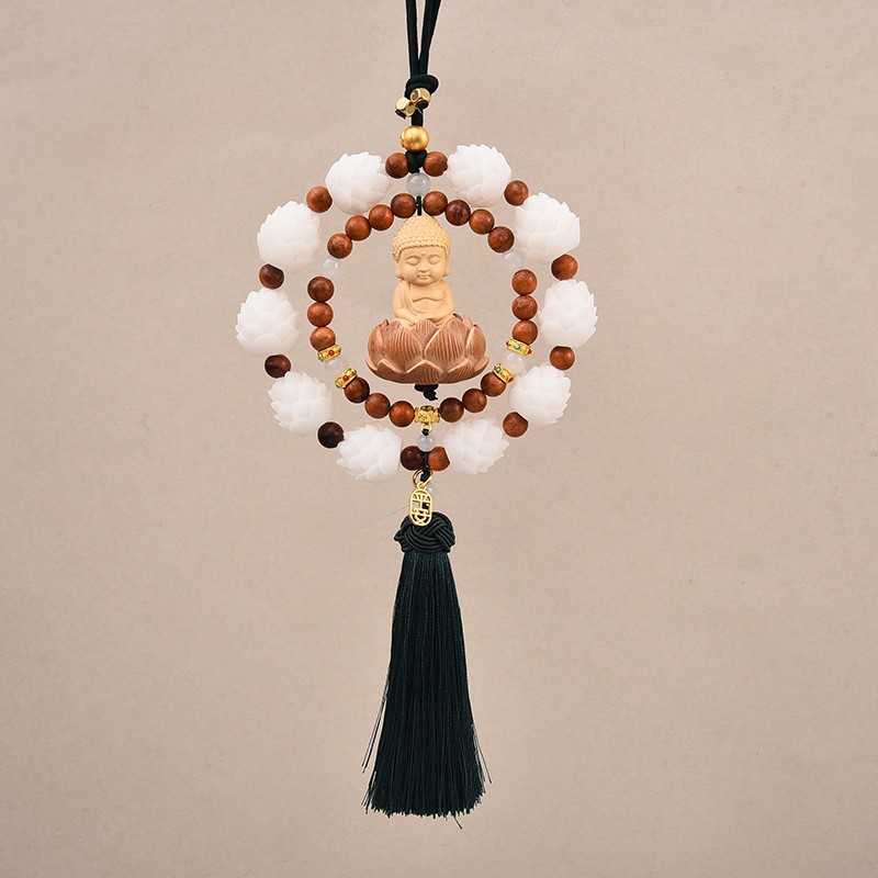 The new Lotus car pendant features a woven double-loop creative little Buddha for peace, a car rearview mirror pendant made of boxwood with a national trend pic 10