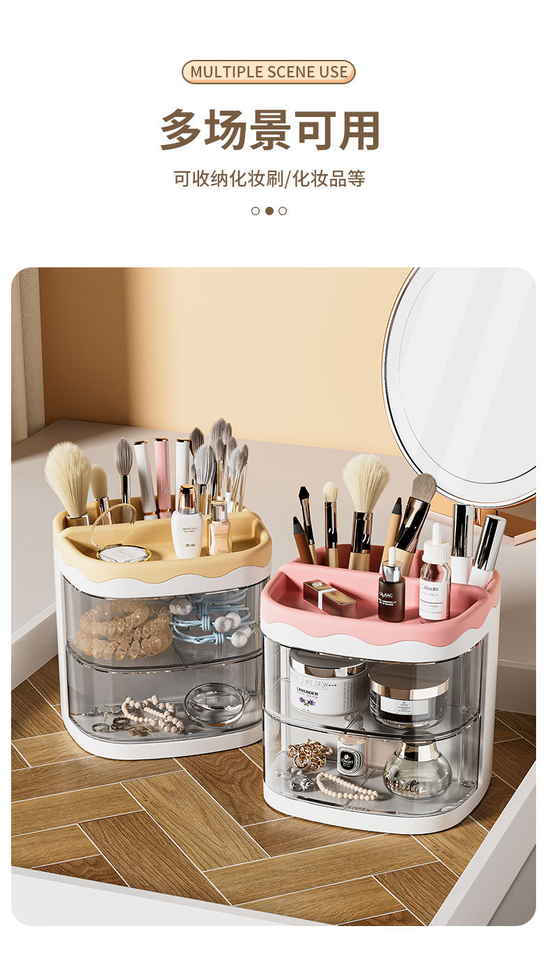 Cartoon-style new mini desktop storage box, rotating cosmetics, office stationery, makeup storage rack, home pic 8