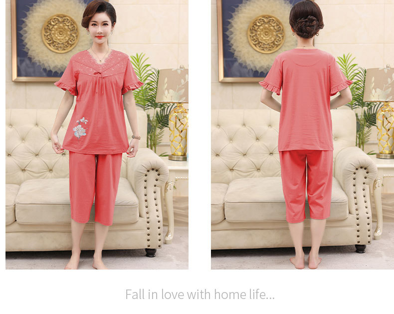 Middle-aged and elderly women wear summer short-sleeved, thin cotton clothes. Middle-aged women wear summer round-neck home clothes. Grandmothers and the elderly pic 84