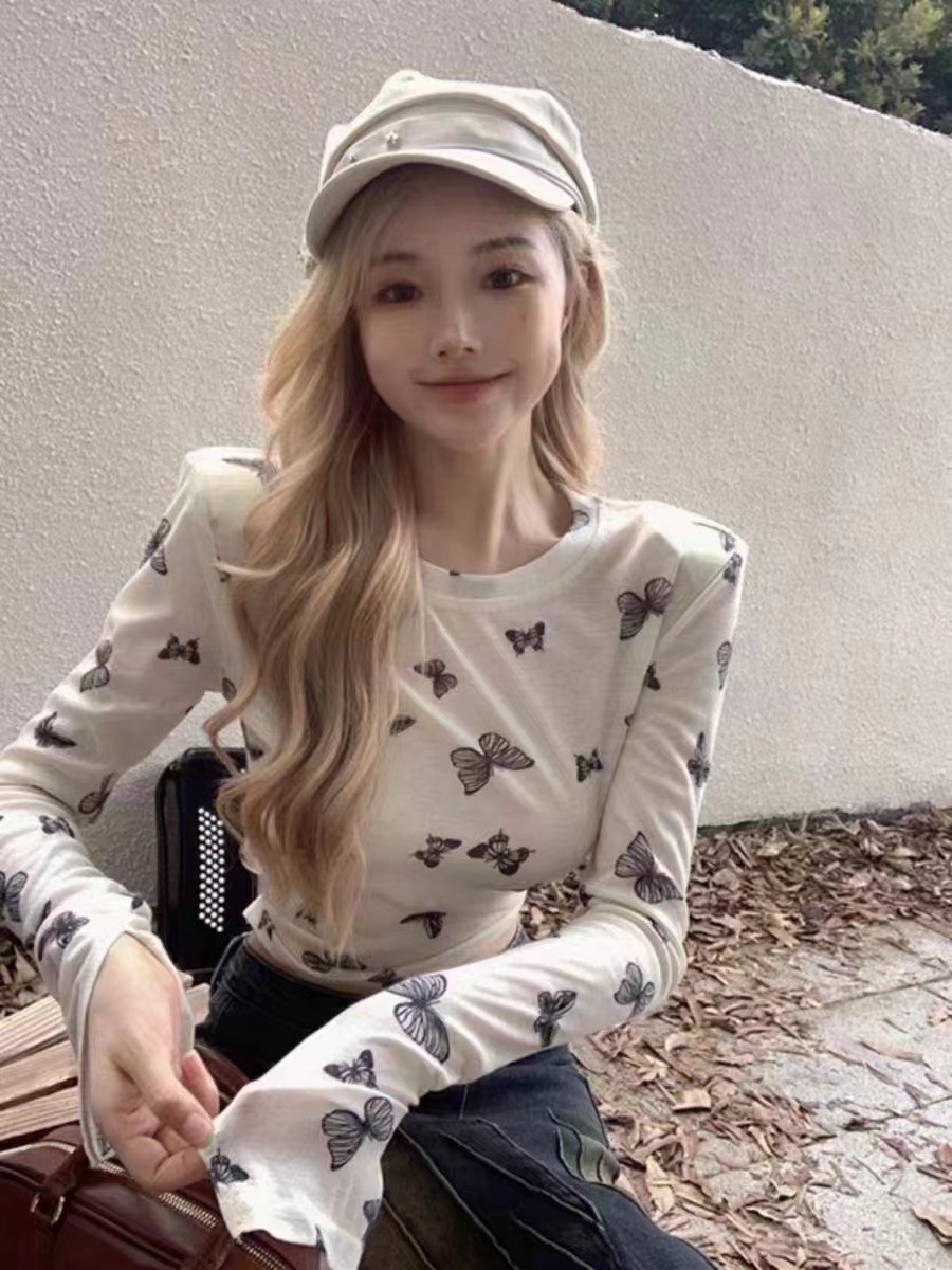 夏薄款精品天丝防晒衣设计感蝴蝶结印花罩衫长袖T恤女装一件代发详情6