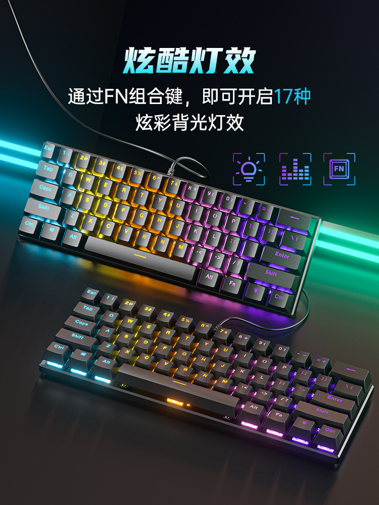 Special offer: Cross-border BD61 wired mechanical keyboard with red, blue and tea switches mixed optical gaming 61-key mechanical keyboard pic 2
