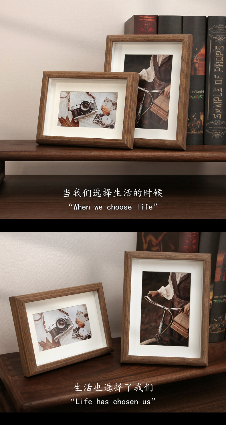 木质中空立体相框摆台批发5寸6照片框架7挂墙8玻璃相框厂家a4画框详情5