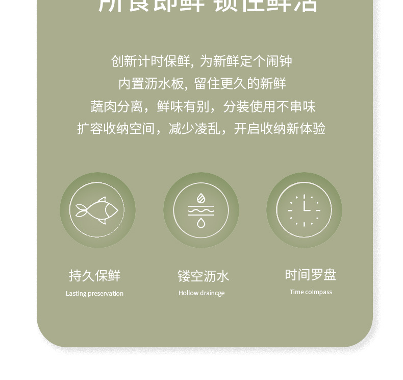 冰箱收纳盒带手柄食品级冰箱计时保鲜盒pet冰箱蔬菜收纳盒分隔详情2