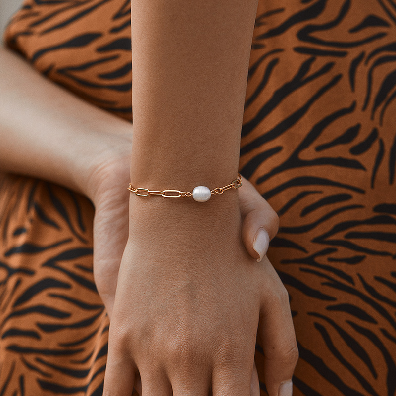 保色淡水珍珠手链质感真金电镀优雅贝珠手串手工气质复古欧美手饰详情7