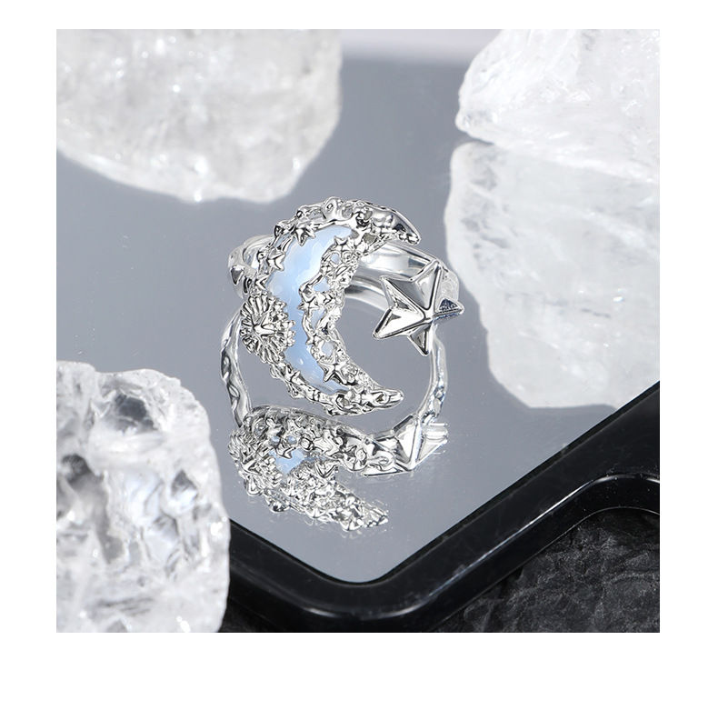 Original lava blue moon ring for women, a niche design with a light luxury and high-end feel, unique and individual index finger ring pic 13
