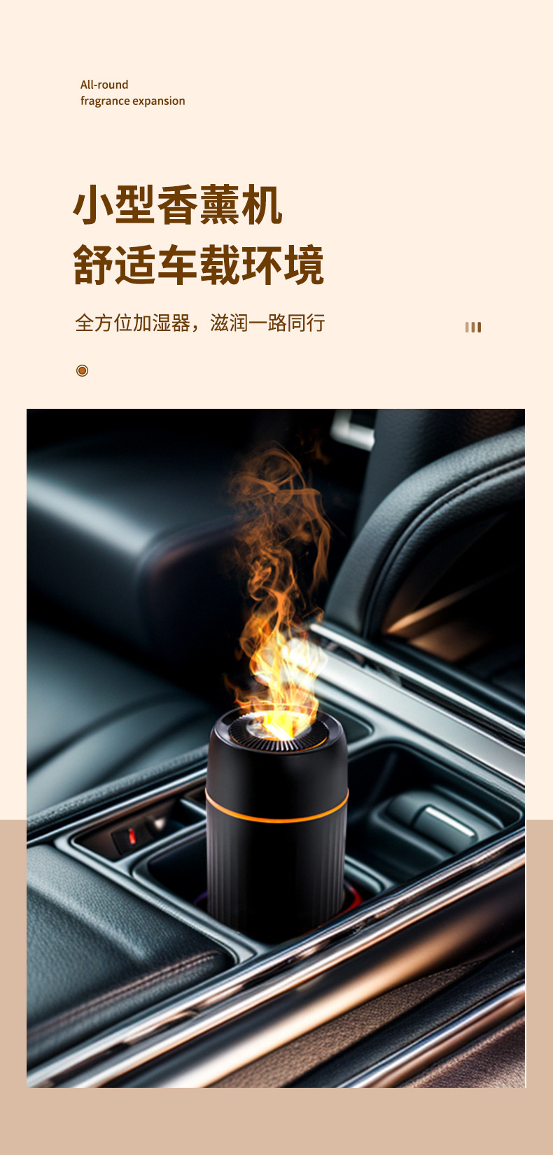 新款车载香薰机汽车仿真火焰小型空气加湿器车内超声波精油扩散器详情5