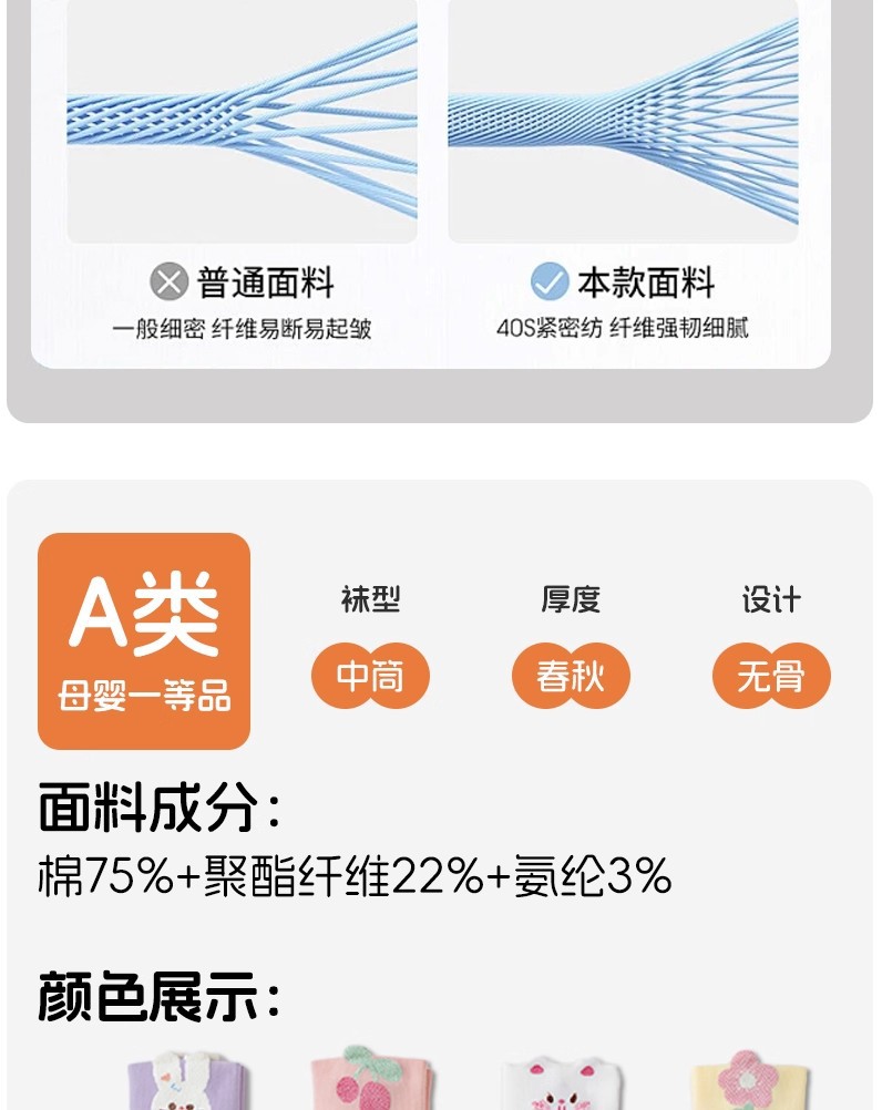女童袜子秋冬季儿童棉袜a类中筒袜无骨防臭春秋女孩可爱卡通童袜详情10