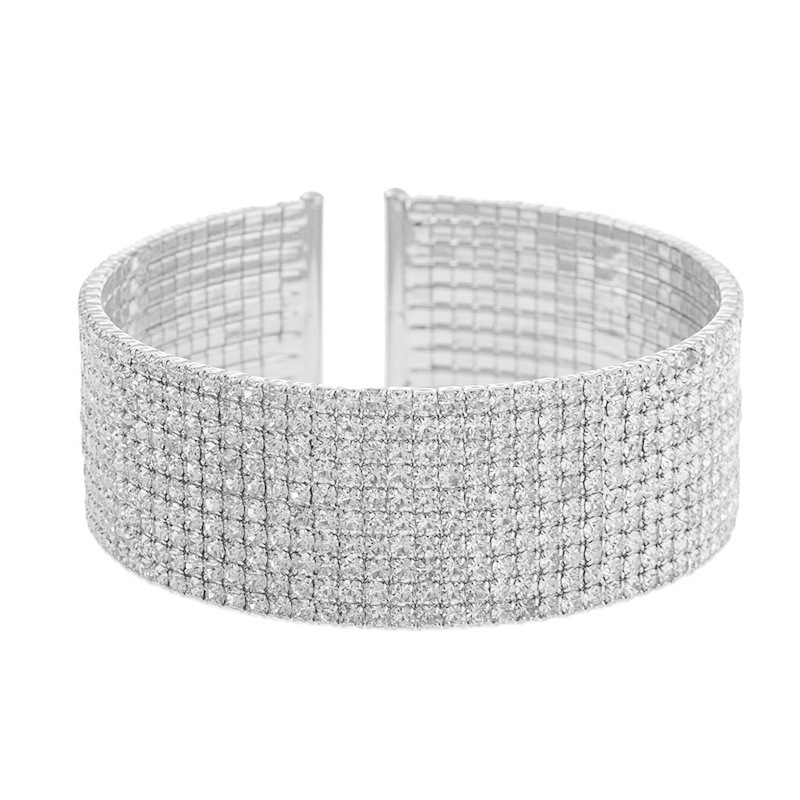 European and American cross-border factory direct sales 15-row full diamond open bracelet, exaggerated and trendy, perfect for balls, banquets, parties and gatherings pic 12