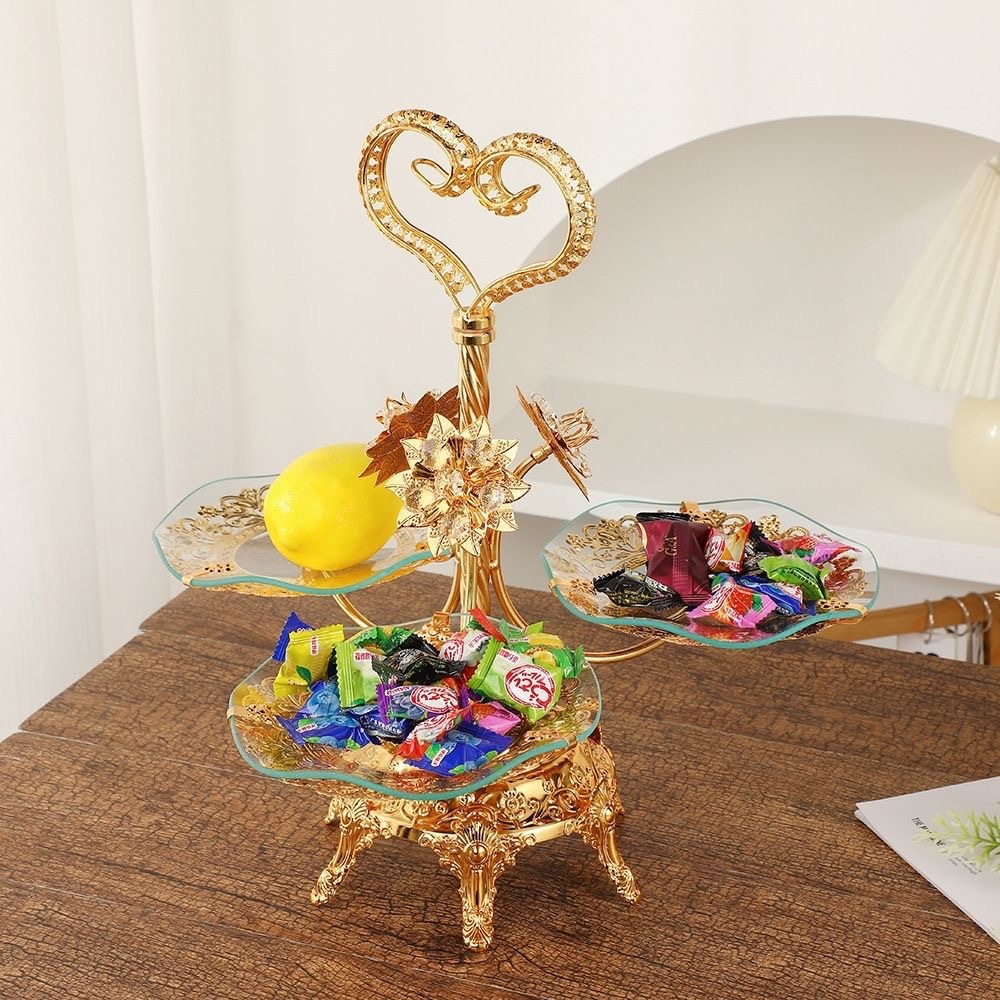 高档欧美风四格圆形水果果盘创意轻奢茶几摆件水果盘多层三层网红详情9