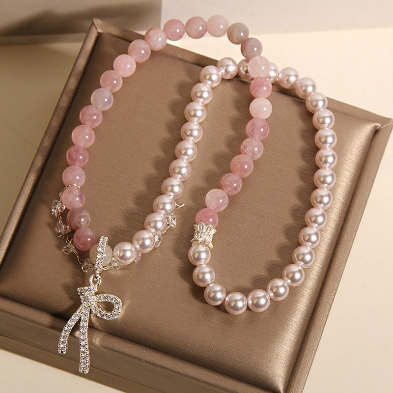 New Chinese-style pearl bow double-loop bracelet for women, light luxury, niche, exquisite and high-end pink crystal bracelet for best friend pic 4
