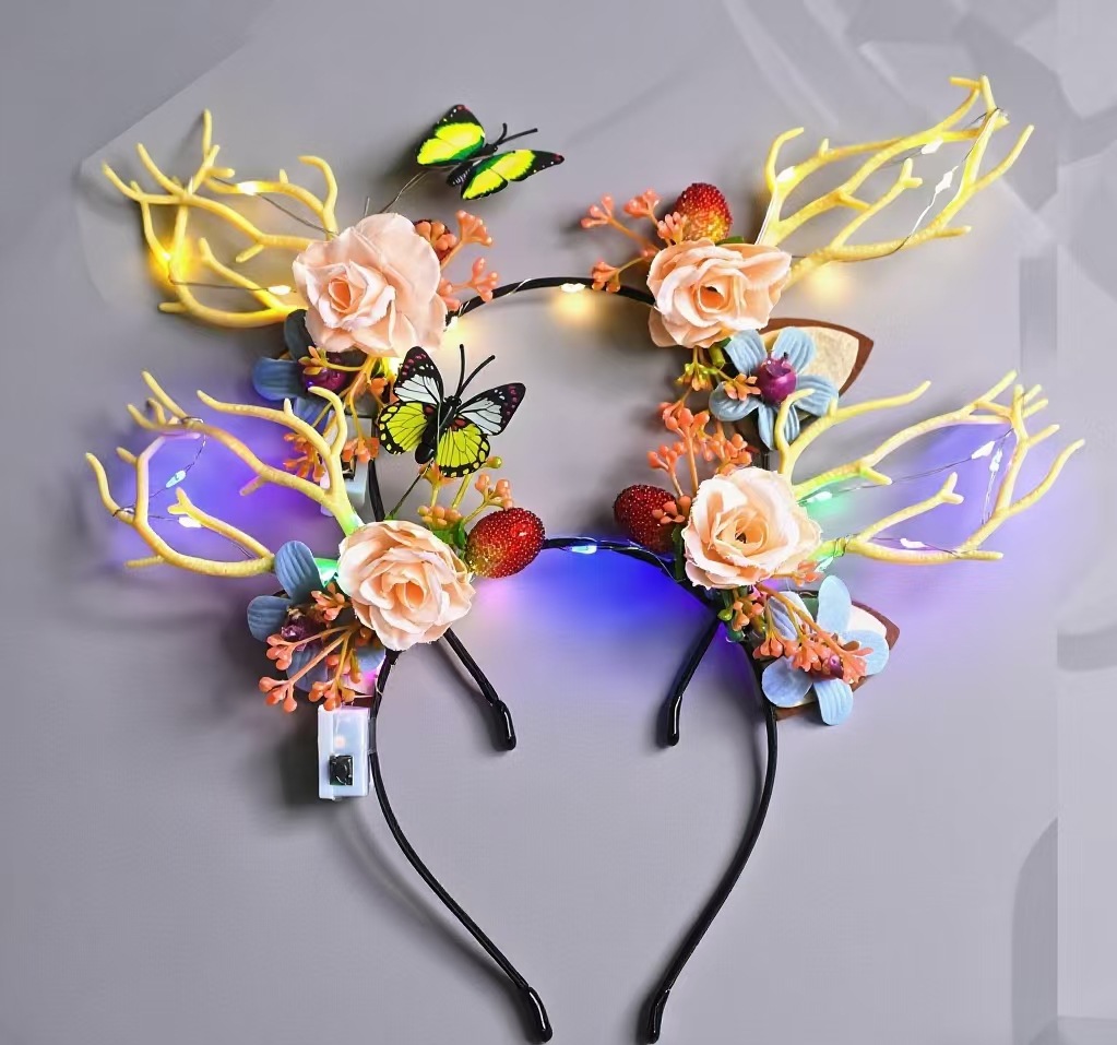 Big antler headbands, night market, glowing toys, shining headbands, Christmas reindeer flower fairy headwear wholesale pic 7