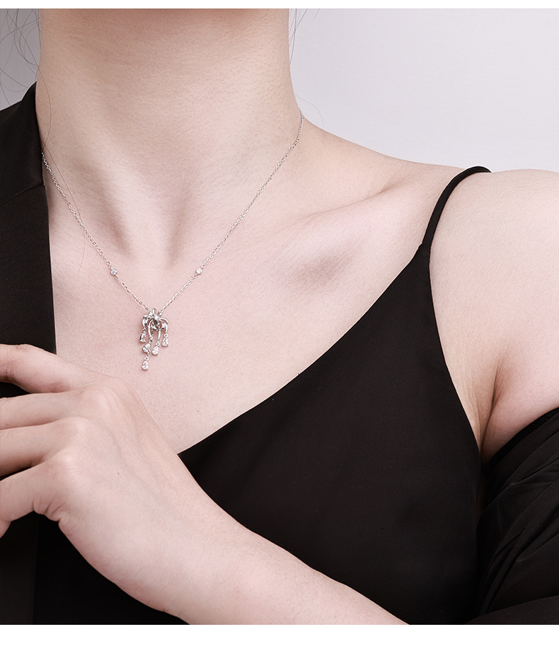 卓恒甄选S925纯银烟花流苏项链小众设计轻奢浪漫烟花满锆银项链仙女锁骨链详情5