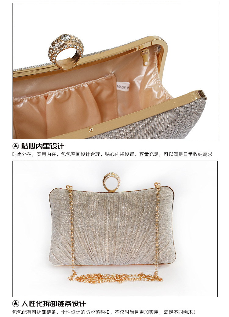 爆款晚宴包新款跨境外贸纯手工褶皱手拿包女士戒指头宴会包包详情7