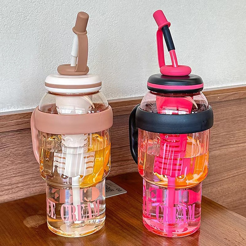 Large-capacity tea and water separation 40OZ plastic cup, summer high appearance level ice cup, portable straw cup, student big belly cup pic 12
