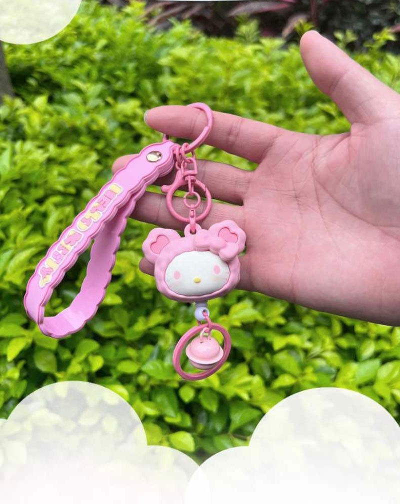 Sanrio official plush toy pull ring pendant, a pleasant and stress-relieving bell keychain bag pendant, decorated with a girlish heart pic 7
