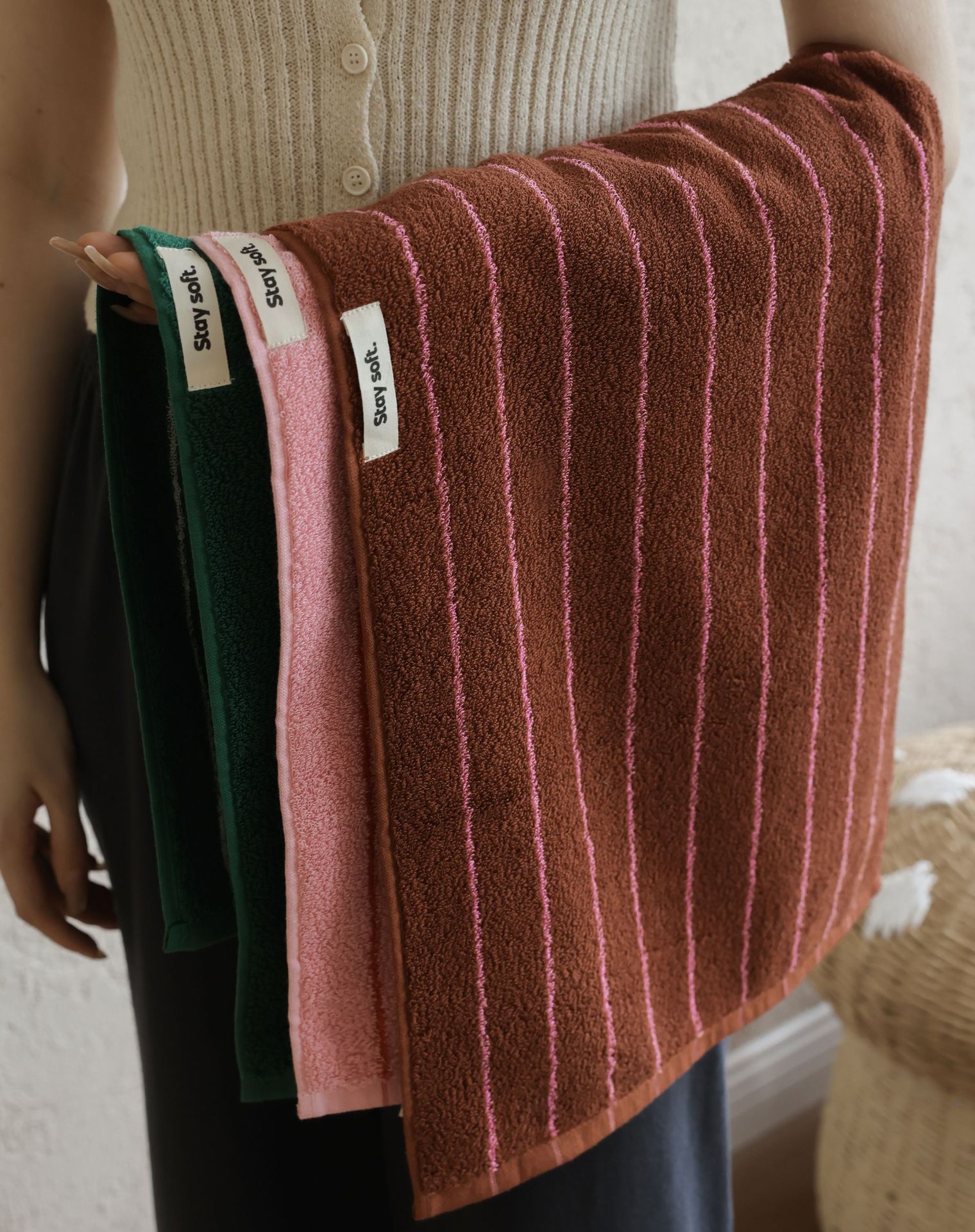 New autumn and winter fine-striped color-blocked towels, combed pure cotton adult absorbent bath towels, color-blocked striped adult towels pic 7