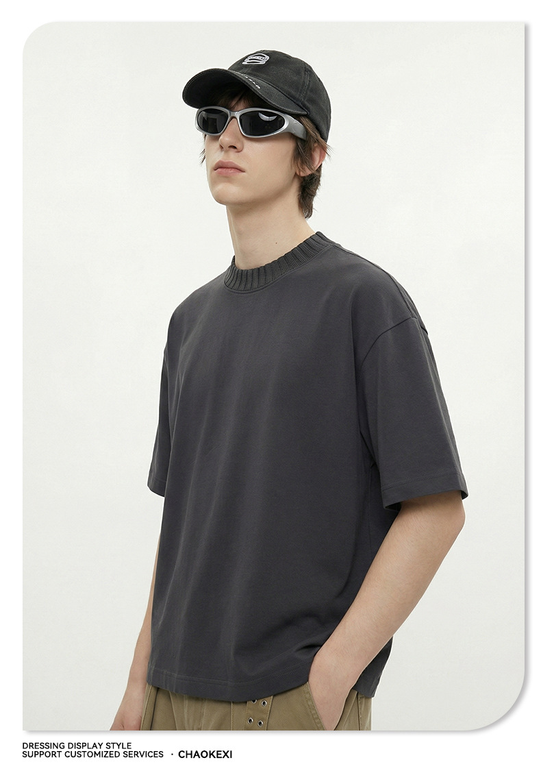 Summer new knitted patchwork color-blocking collar 100% cotton short-sleeved American trendy brand versatile short T-shirt top for men pic 22