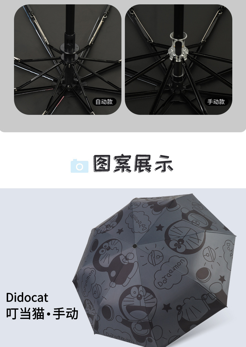 机器猫雨伞防晒防紫外线女遮阳伞晴雨两用太阳伞学生折叠全自动伞详情10