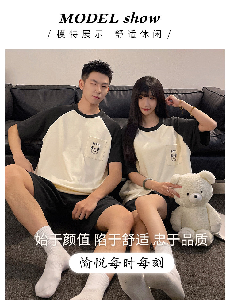 Spring and summer couple short-sleeved pajamas, women with chest pads, cartoon student home wear sets, shorts, stripes, 2025 pic 8