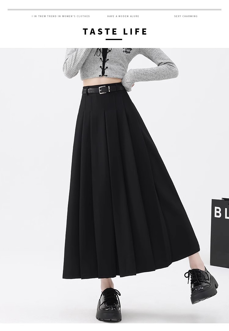 灰色半身裙女2025夏季新款高腰遮胯A字伞裙中长款春秋西装百褶裙详情21