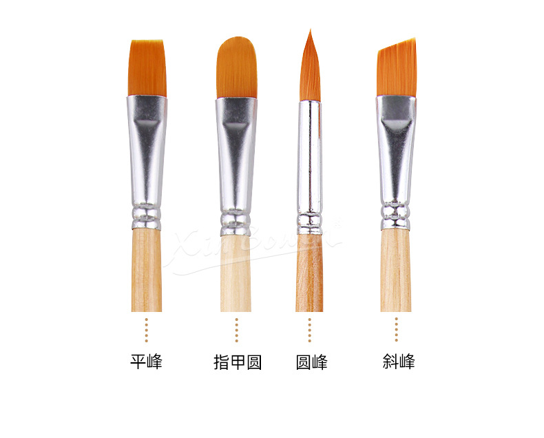 欣博文6支原木杆尼龙毛画笔套装丙烯颜料笔刷初学者水彩调色涂鸦绘画笔详情6