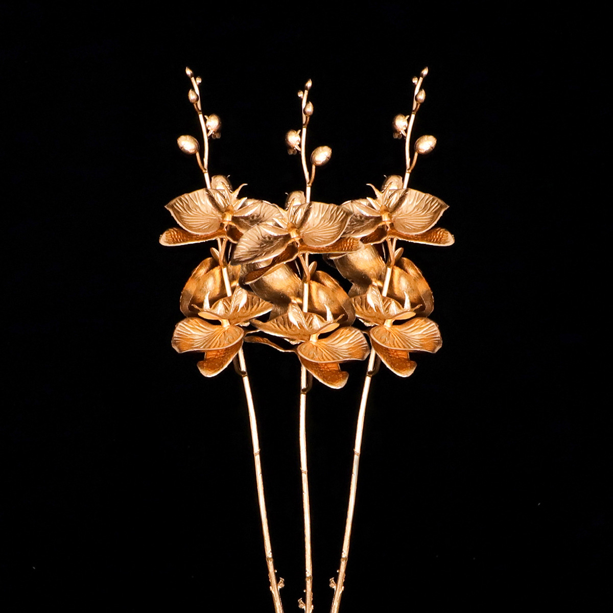 圣诞装饰金色蝴蝶兰花银色蝴蝶兰金银色蝴蝶兰花头叶子仿真花详情7