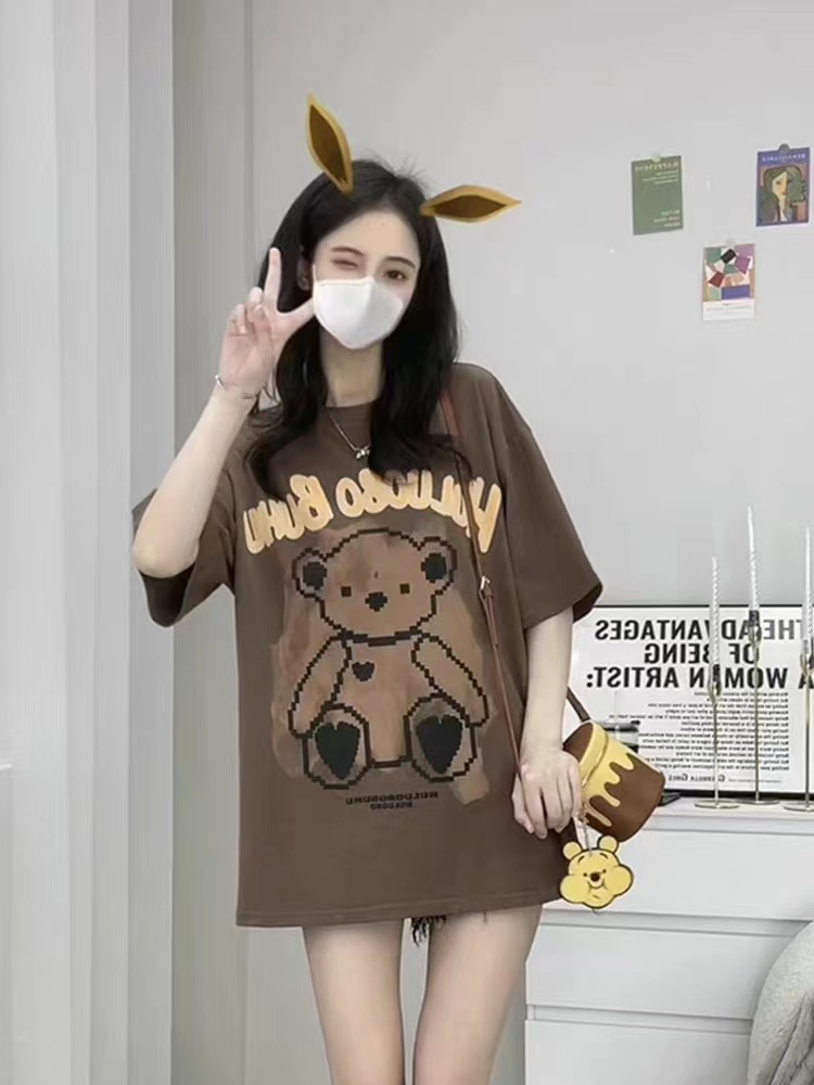 卡通纯棉短袖t恤女2024夏装新款韩版宽松美式复古显瘦半袖上衣潮详情19