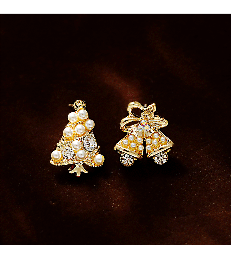 Hyacinth925 Silver Needle Christmas Earrings, light luxury commuter Christmas tree bell earrings, autumn and winter style, light luxury and high-end stud earrings pic 2