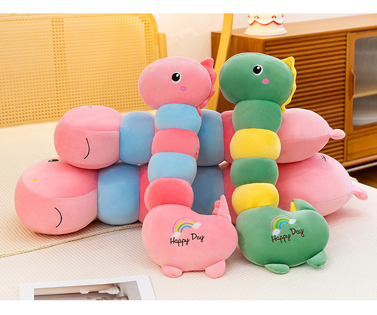 厂家福利特价款七彩毛绒睡觉夹腿可爱公仔毛毛虫恐龙毛绒玩具详情8