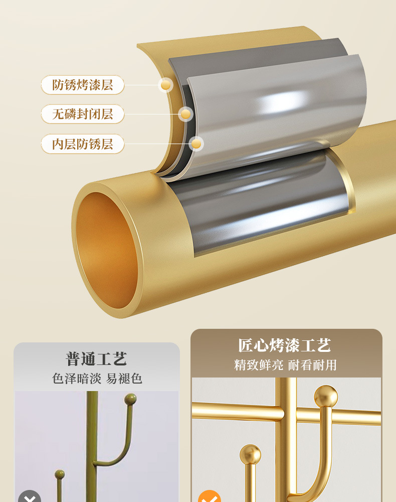 卧室落地挂衣架铁艺衣帽架可移动家用宿舍入户收纳篮脏衣篓衣服架详情10