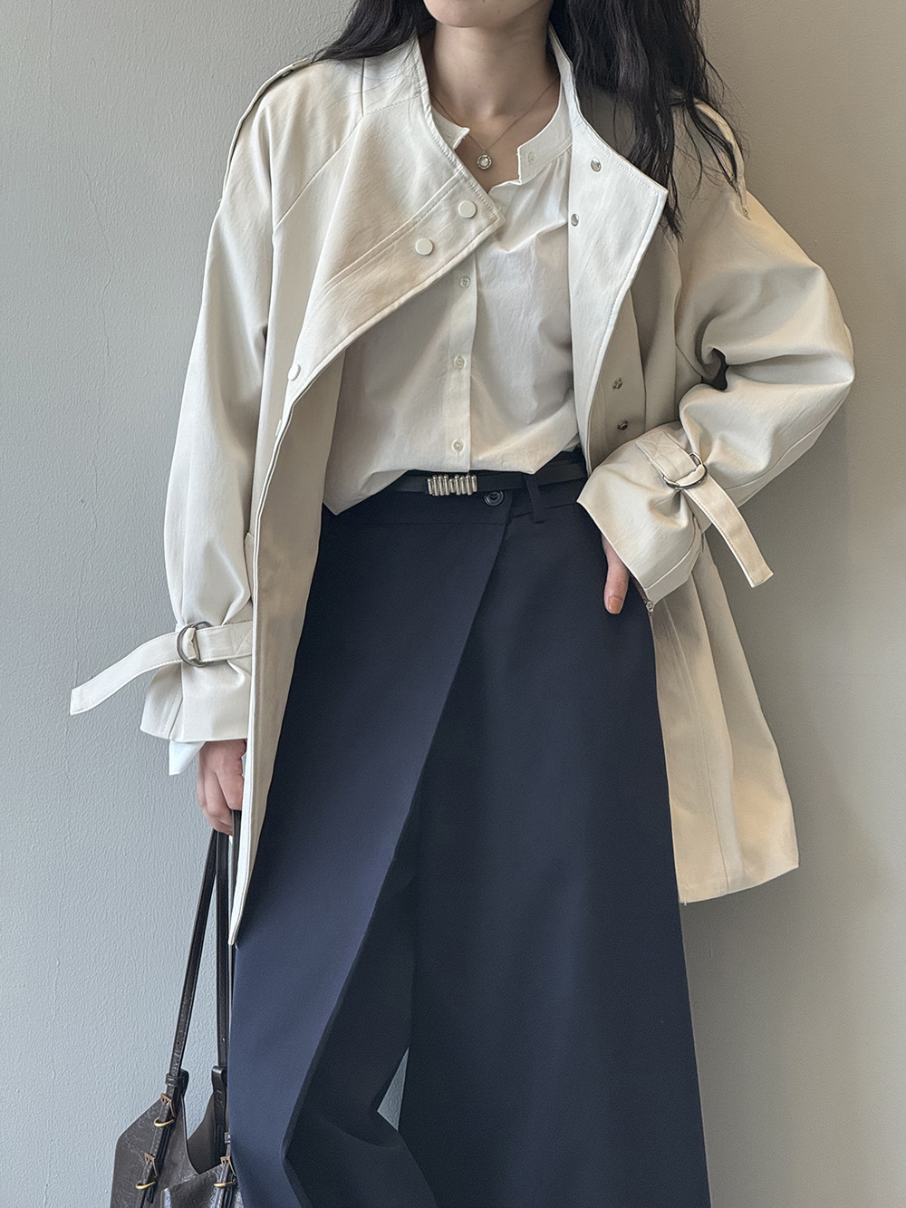 Yan Shuang British-style stand-up collar trench coat for women, autumn loose, casual, lace-up, waist-cinching short style 82585 pic 31