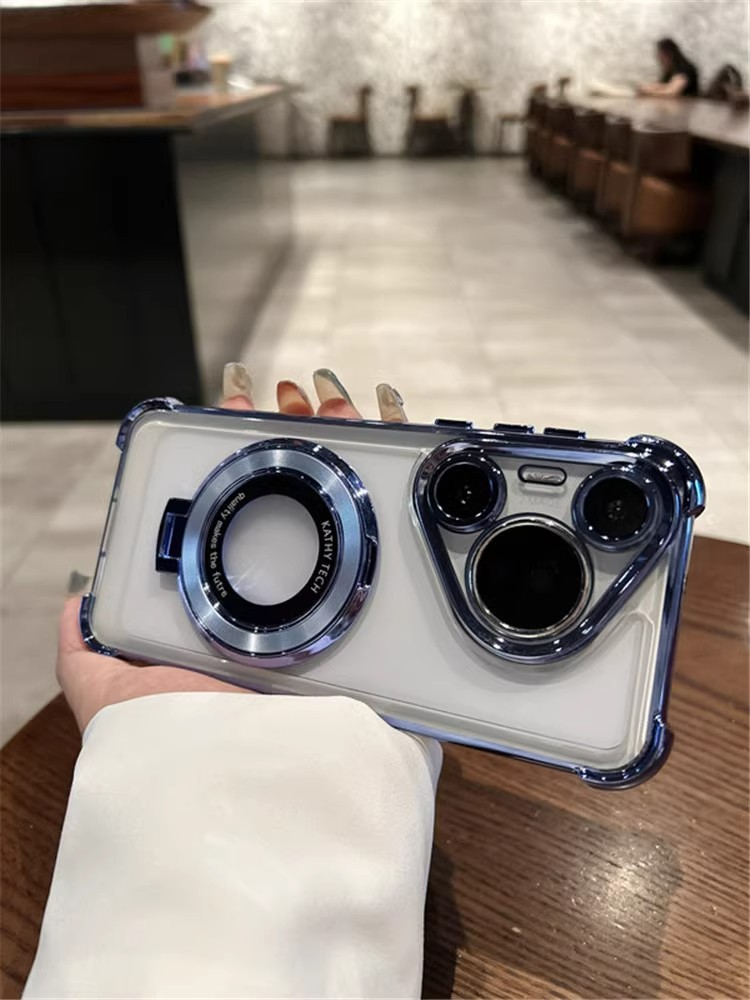 Compatible with Huawei Pura70Ultra phone case, transparent electroplated airbag, magnetic stand, p70Pro all-inclusive lens pic 11