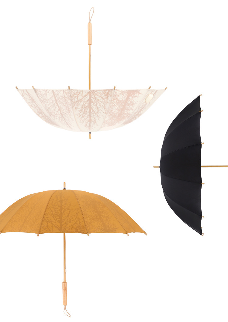 Retro 16-bone straight handle wooden umbrella, Chinese style wooden stick, double-person sun umbrella for both weather and rain, wholesale of umbrellas pic 2