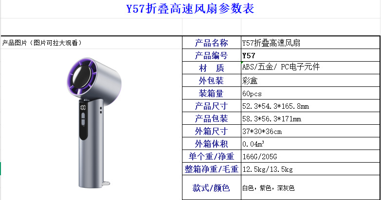 26新款跨境高速手持折叠冰敷风扇 数显无极调速100档户外便携式详情26